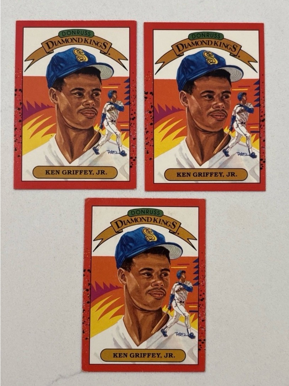 3 Ken Griffey Jr. Diamond Kings!!!!   Baseball Card - Red/Blue